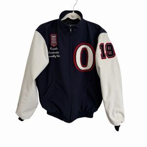 Neff Varsity Jacket Mens Medium Blue White Royals Bomber Letterman Patch Tech